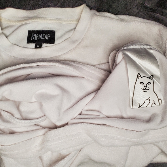 NWOT Rip n Dip White Terrycloth Hang Ten Surfing Cat Tee TShirt Size Small - Picture 6 of 6